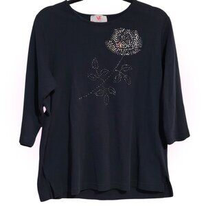 SPARKLING ROSE EMBELLISHED MCBLING Y2K WOMEN'S TOP EUC SIZE L